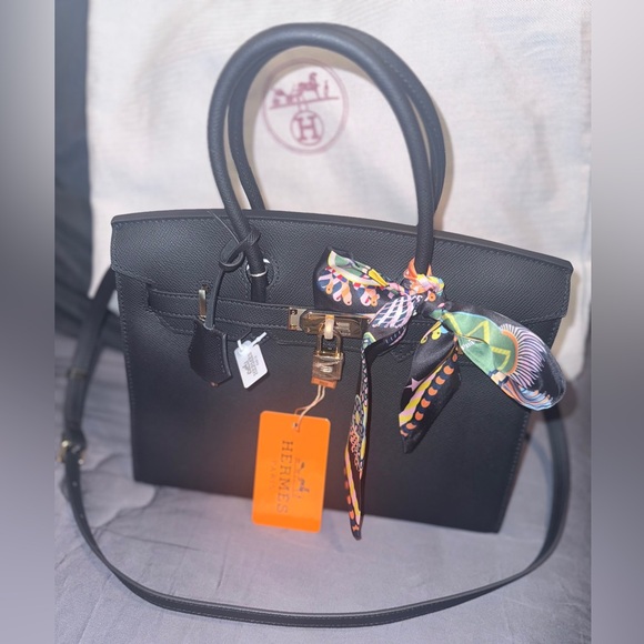 Elegant Black Handbag with Scarf Accent - Picture 15 of 15